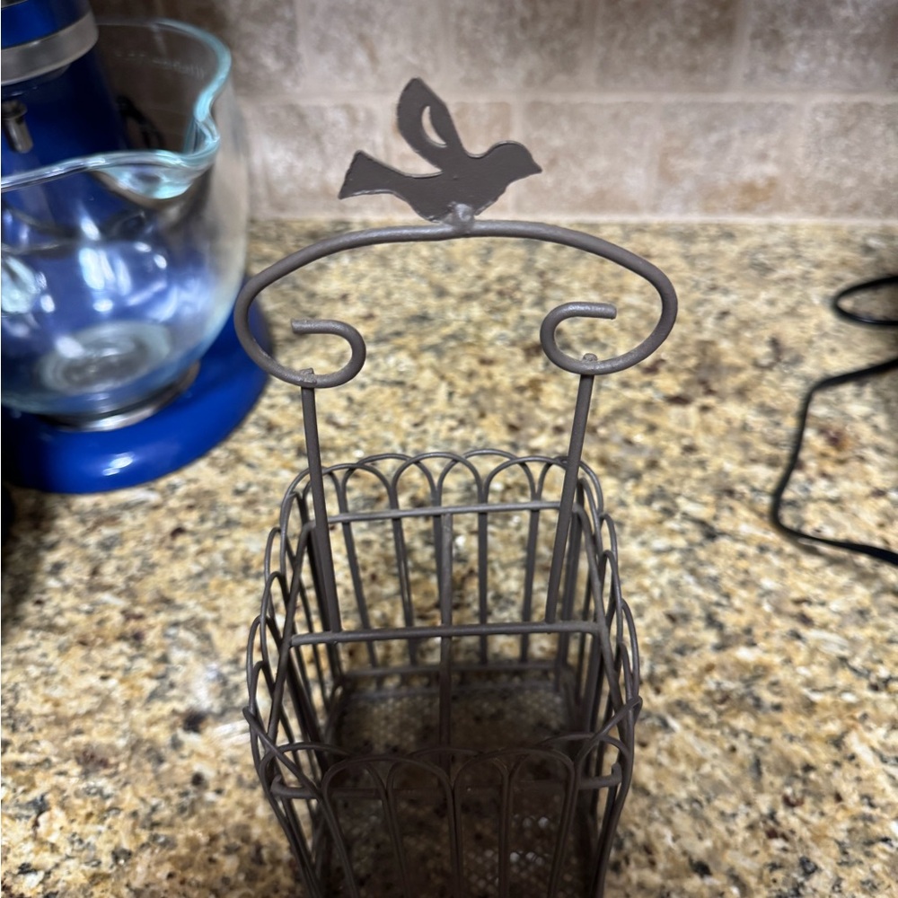 Decorative Metal Utensil Holder with Bird Accent
